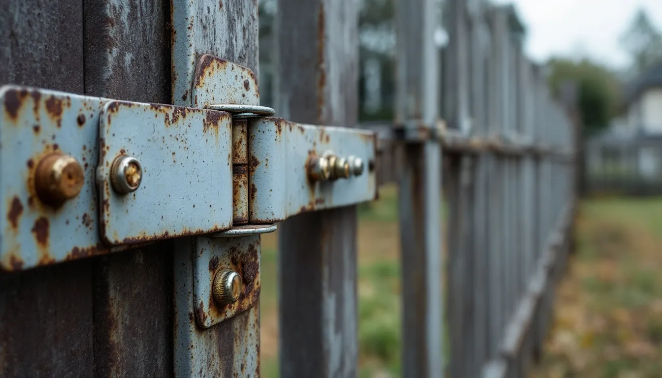 Rusting Metal Fence Components